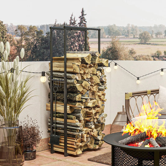 Adjustable Firewood Log Rack, Heavy-Duty Steel, 25.6" x 9.8" x 59.1", Black Firewood Racks Black at Gallery Canada