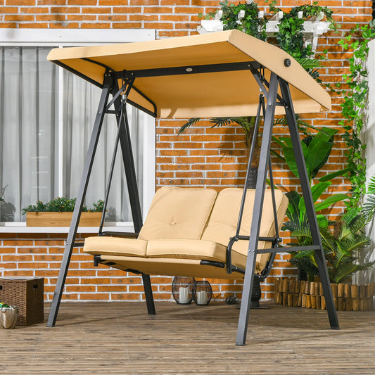 2-Seater Outdoor Porch Swing, Adjustable Canopy, Beige Patio Swings with Stand Beige at Gallery Canada