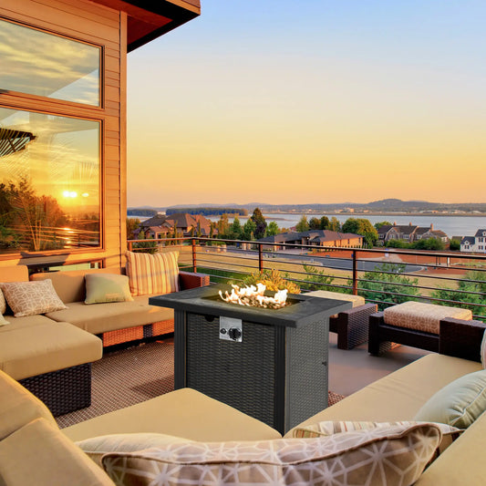 30 Inch Outdoor Gas Fire Pit Table, 50000 BTU, Auto Ignition, Lava Rocks, CSA Certified Fire Pits Black at Gallery Canada