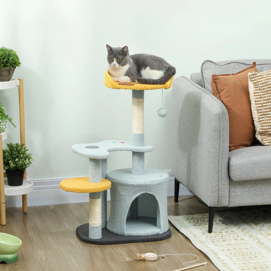 Cat Tree, 31.5 Inch, with Perch, Platform, Condo, Scratching Post, Blue Cat Posts Blue, Yellow at Gallery Canada