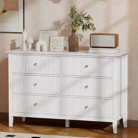 Modern 6 Drawer Dresser, Double Chest, White Storage Cabinets White at Gallery Canada