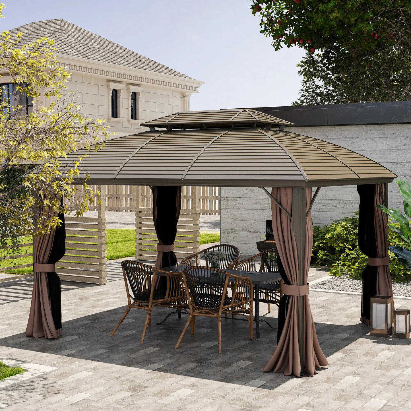 10' x 12' Hardtop Gazebo, Double Roof, Netting, Curtains, Garden, Backyard Gazebos at Gallery Canada