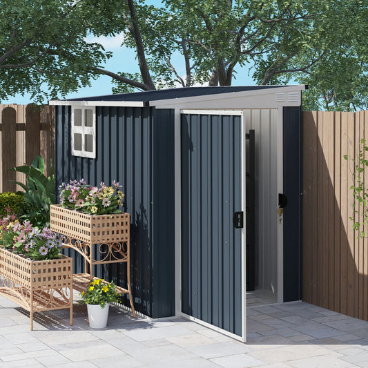 4' x 6' Outdoor Storage Shed, Metal Garden Shed with Window Sheds Dark Grey at Gallery Canada