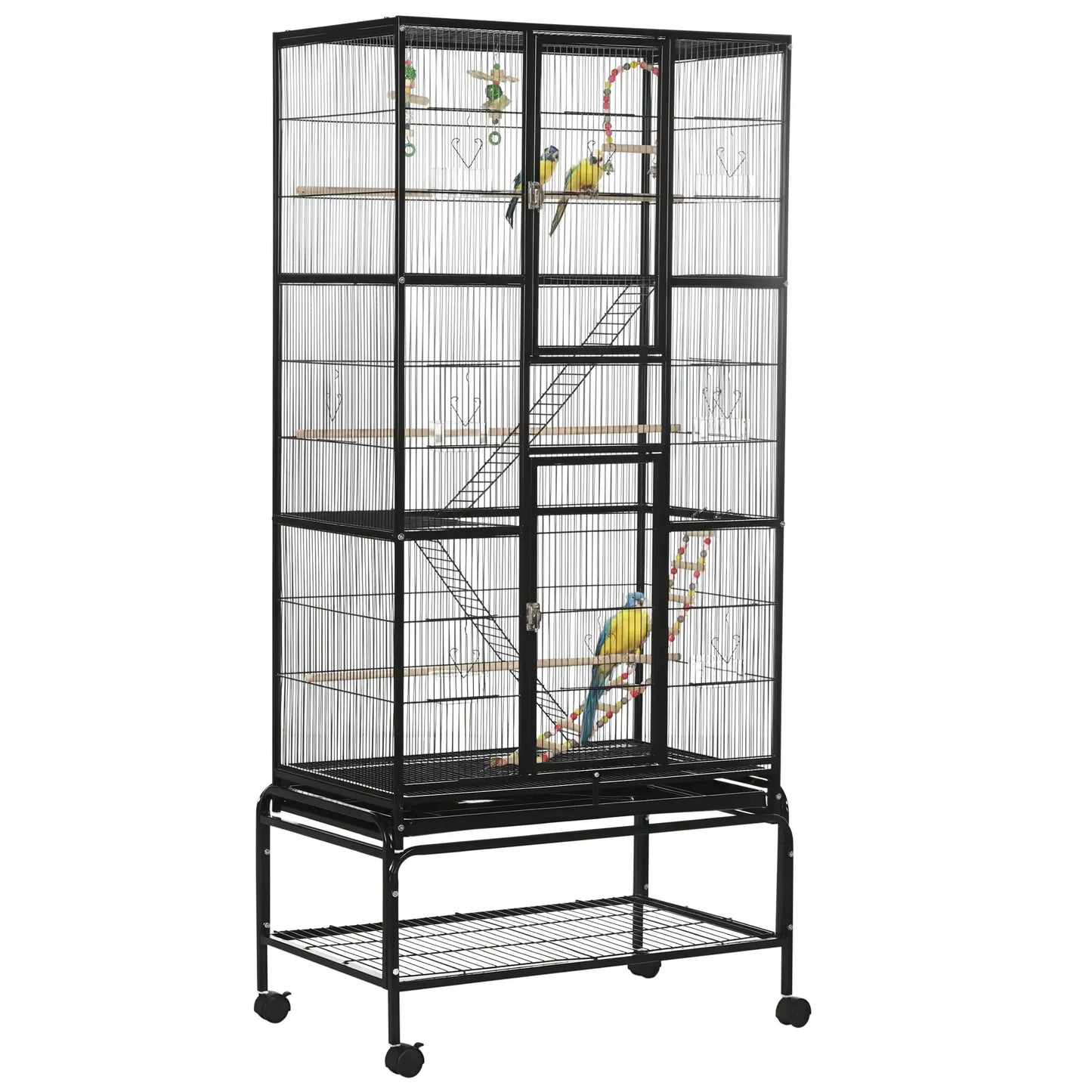 71" Bird Cage with Wheels, Perches, Ramp, Shelf, Toys, Black Bird Cages at Gallery Canada