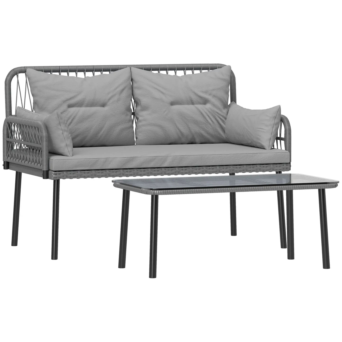 2-Piece Wicker Patio Set, Small Loveseat with Glass Table, Light Grey Patio Furniture Sets at Gallery Canada