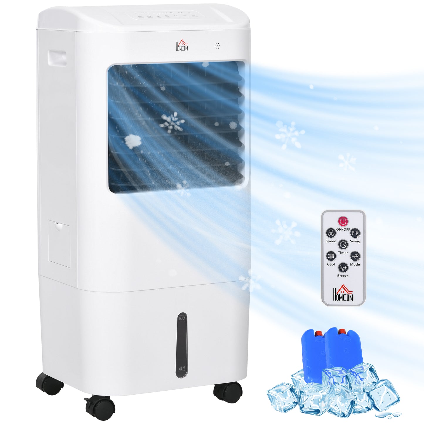 Cooling Fan for Bedroom with Ice Pack, Tower Fan with Remote Control, 3 Modes, 3 Speeds, 7.5H Timer, White