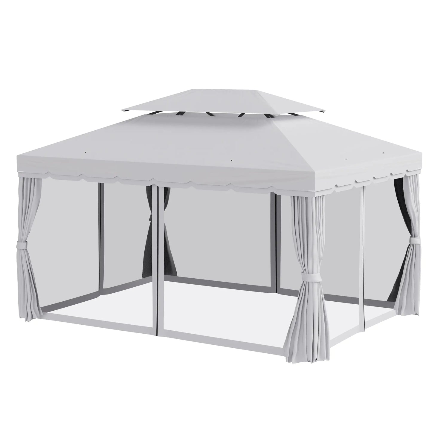 13' x 10' Outdoor Gazebo, 2-Tier Polyester Roof, Vented Mesh Sidewall, Aluminum Frame, Grey Gazebos at Gallery Canada