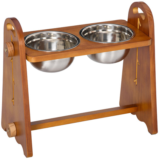 Elevated Dog Bowls Adjustable Pet Feeder Raised Dog Bowl with 2 Removable Stainless Steel Bowls for S, M, L, XL Dogs, Brown - Gallery Canada