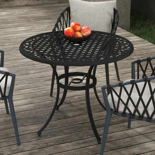 35.5" Round Outdoor Dining Table, Cast Aluminum, Grid Top, Black Patio Dining Tables Black at Gallery Canada