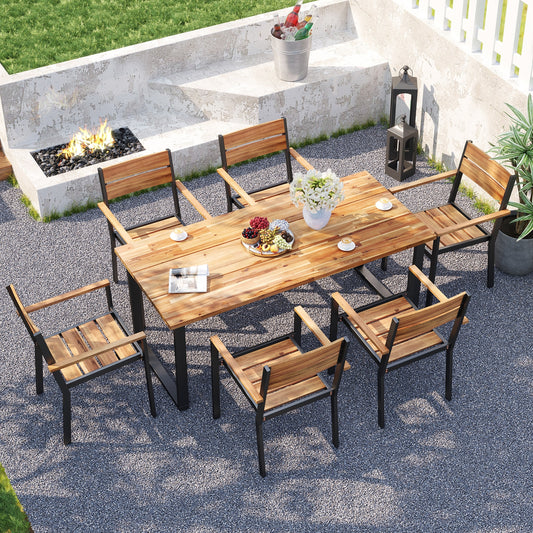 Patio Dining Chair Set Of 6, Acacia Armrest, Brown Patio Dining Chairs Brown at Gallery Canada