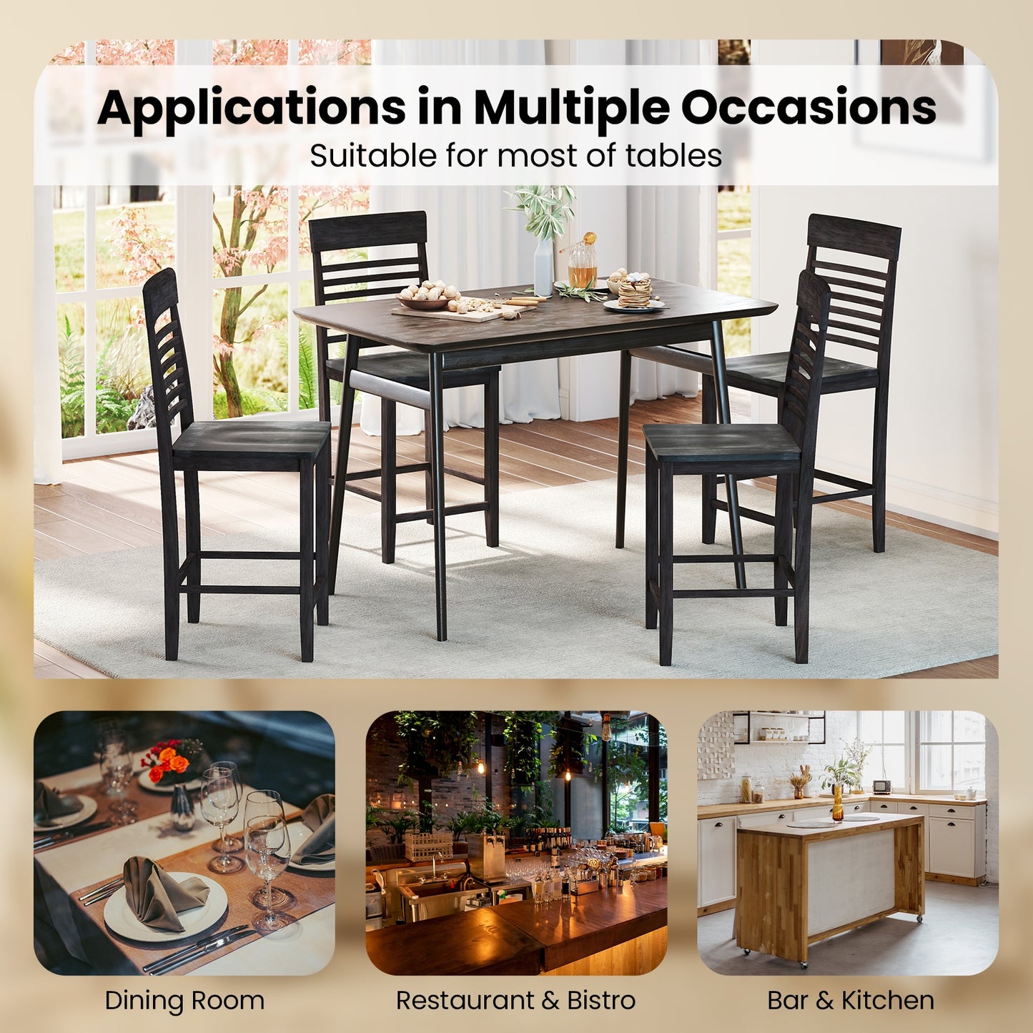 Dining Chair Set of 2 with Footrests and Solid Wood Frame, Gray Dining Chairs at Gallery Canada