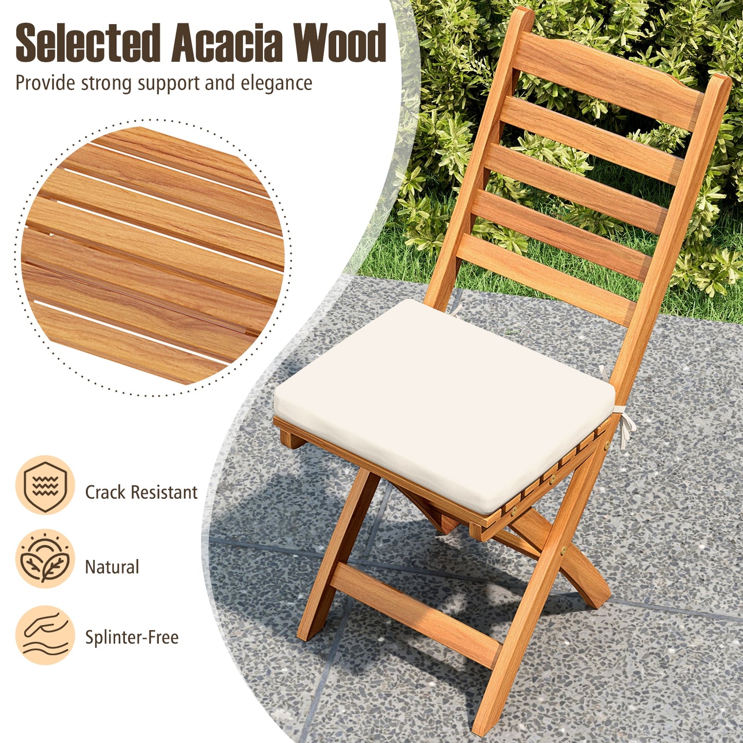 Patio Folding Chairs, Set of 2, Soft Seat Cushion, White Patio Dining Chairs at Gallery Canada