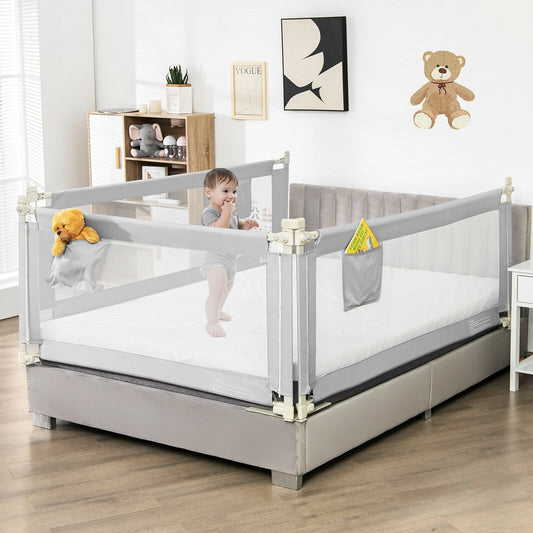69.5 Inches Toddler Bedrail with Anti-Collision Cotton and Side Pocket, Gray Bed Rails Gray at Gallery Canada