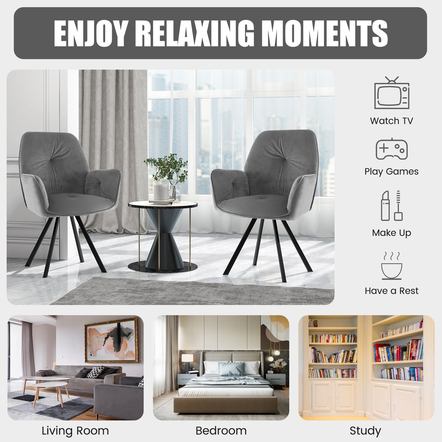 Swivel Accent Arm Chairs, Set of 2, Metal Legs, Gray Accent Chairs at Gallery Canada