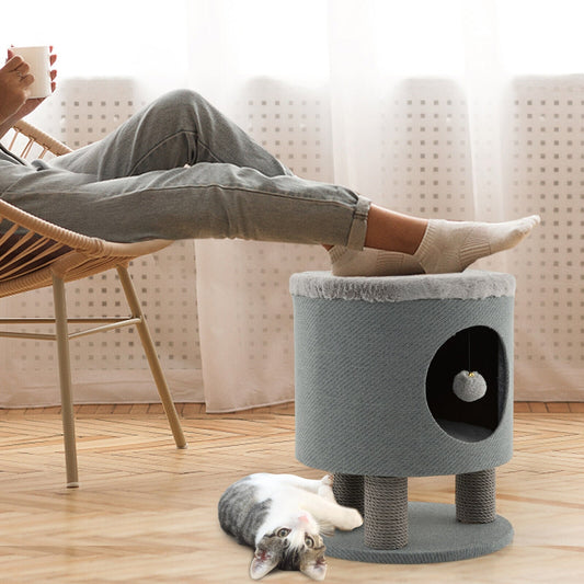 3-in-1 Cat Condo Stool, Kitty Bed, Scratching Posts, Plush Ball Toy, Gray Cat Trees Condos & Scratchers Gray at Gallery Canada