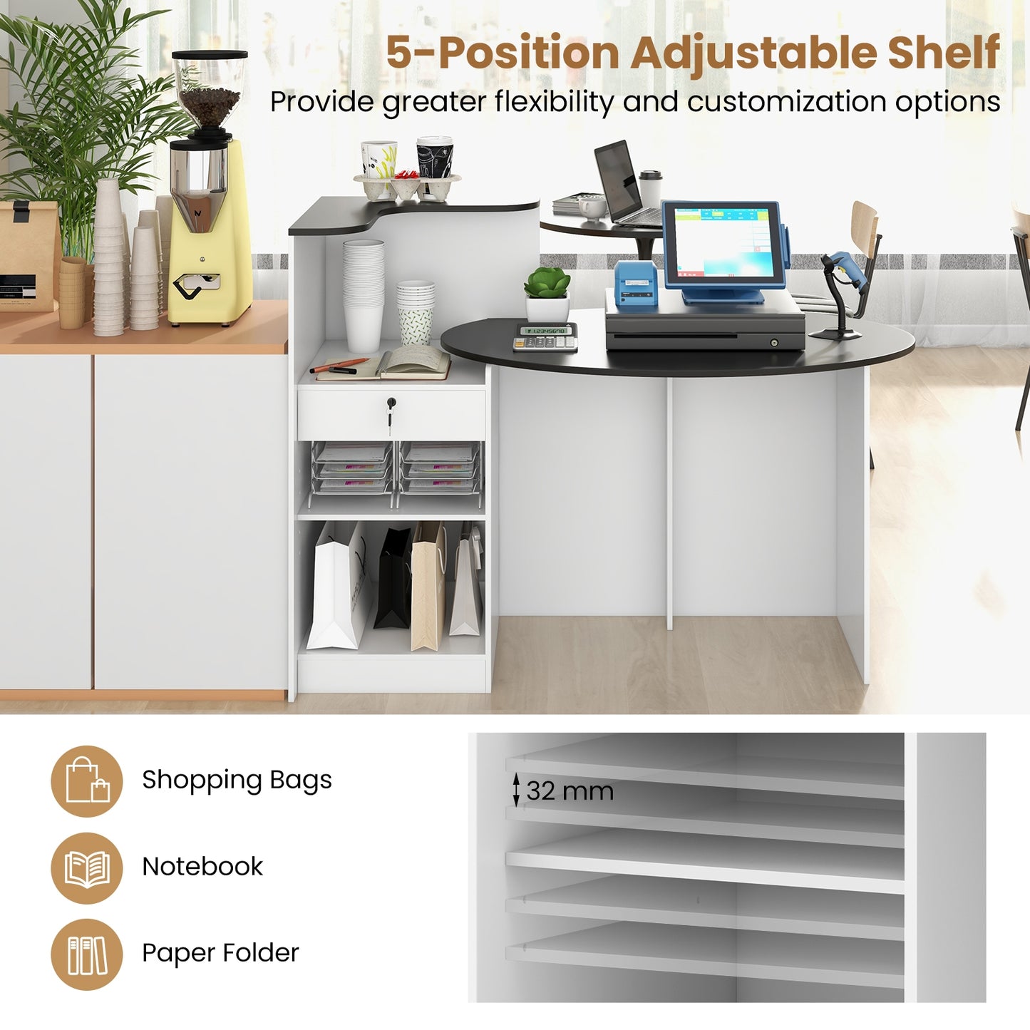 Modern Reception Desk Front Counter Desk with Oval Tabletop, Black Computer Desks at Gallery Canada