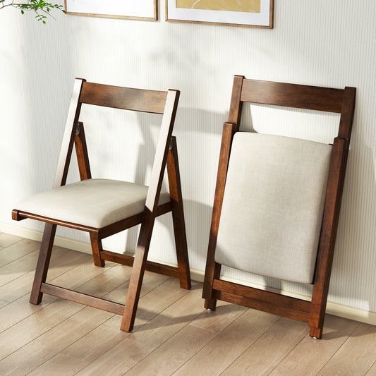 Folding Upholstered Dining Chair Set of 4 with Curved Backrest, Walnut Dining Chairs Walnut at Gallery Canada