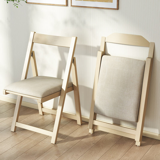 Folding Upholstered Dining Chair Set, Curved Backrest, Beige Dining Chairs Beige at Gallery Canada