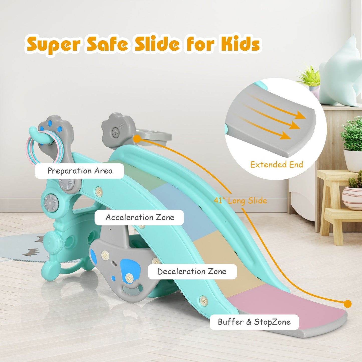 4-in-1 Rocking Horse and Slide Set for Kids, Blue