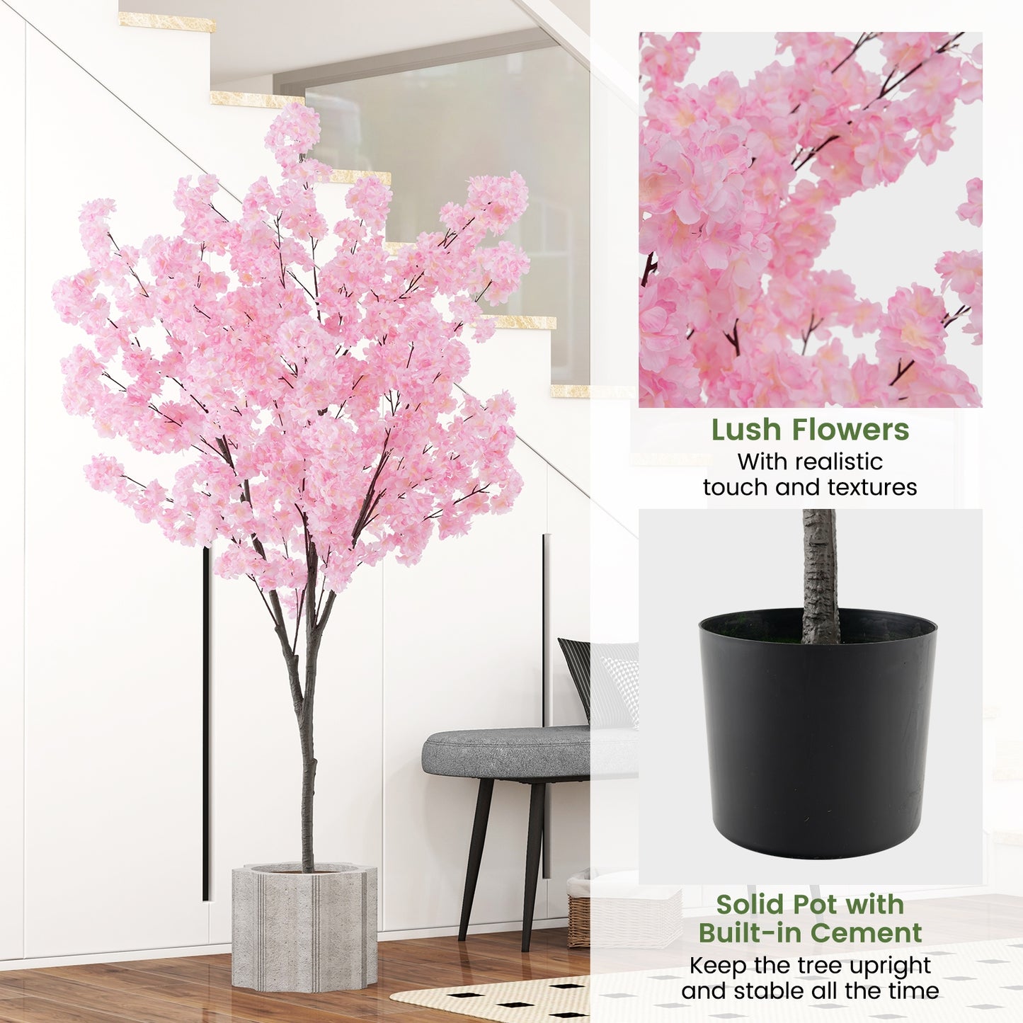 6.5 FT Tall Artificial Cherry Blossom Tree with 900 Pink Flowers, Pink Faux Plants at Gallery Canada