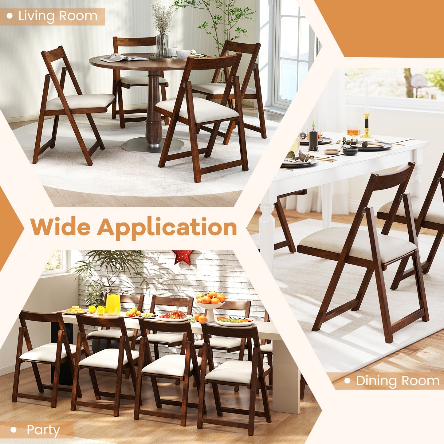 Folding Upholstered Dining Chair Set of 4 with Curved Backrest, Walnut Dining Chairs at Gallery Canada