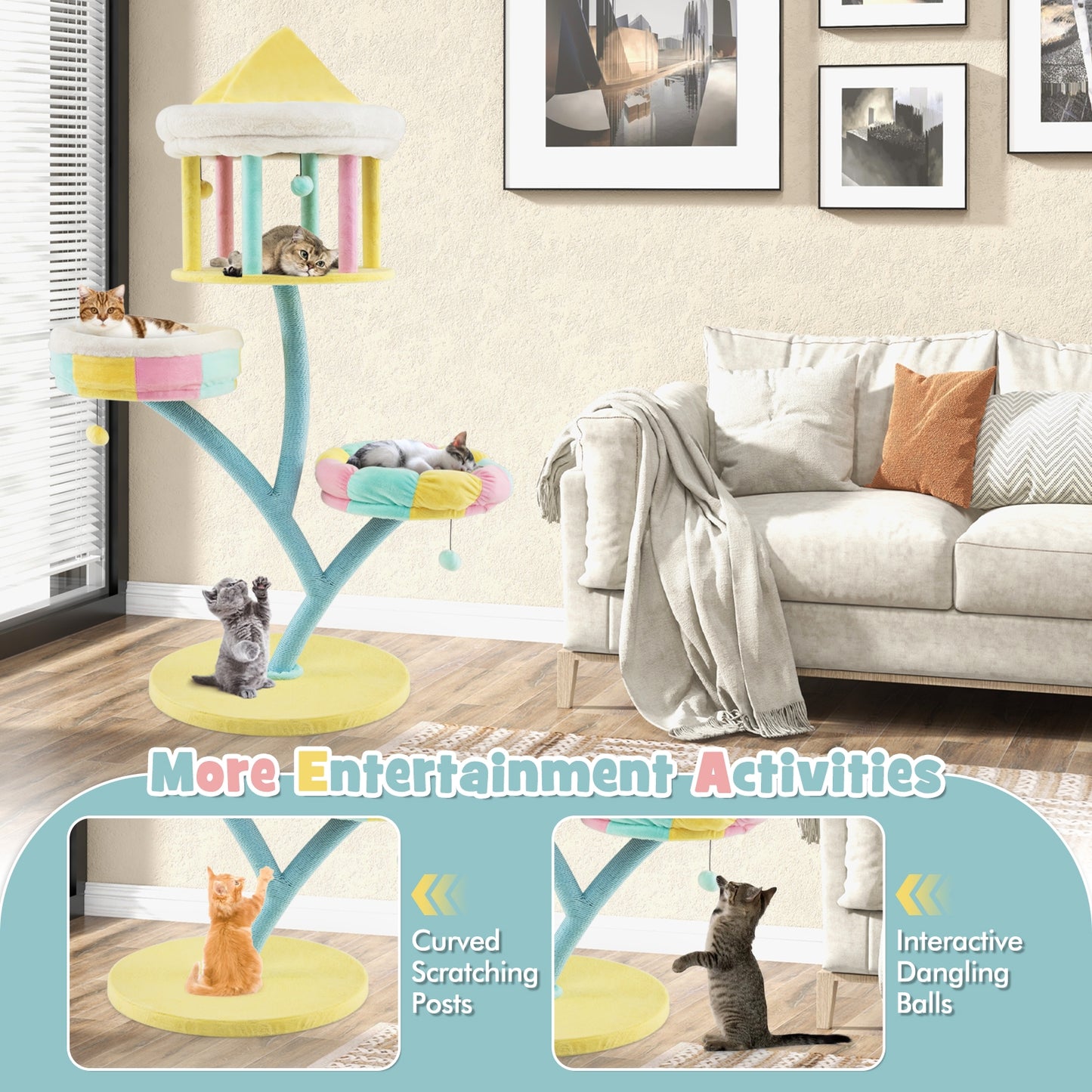 Multi-Layer Cat Tree, 2 Removable Perches, Scratching Posts Cat Trees Condos & Scratchers at Gallery Canada