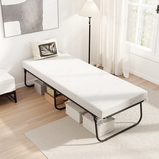 75 x 31 Inch Folding Bed With Mattress, Memory Foam, White Folding Beds White at Gallery Canada