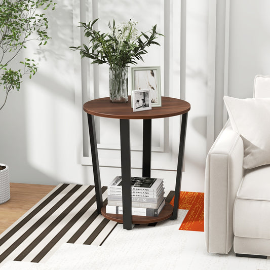 Round End Table With Open Shelf, Metal Frame, Walnut End & Side Tables Walnut at Gallery Canada