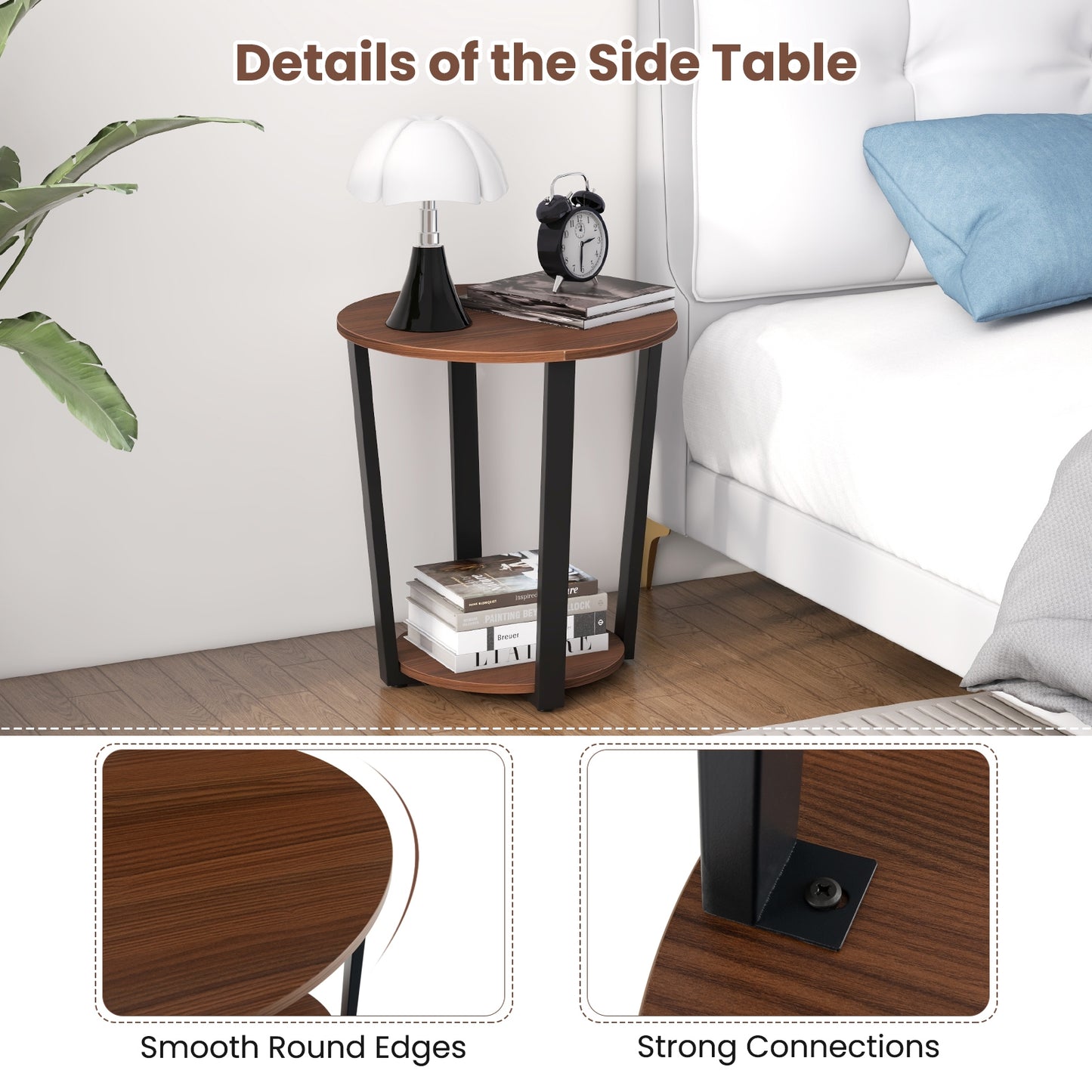Round End Table With Open Shelf, Metal Frame, Walnut End & Side Tables at Gallery Canada