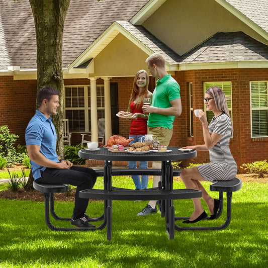 45 Inches Round Picnic Table And Bench Set For 8, Black Picnic Tables Black at Gallery Canada