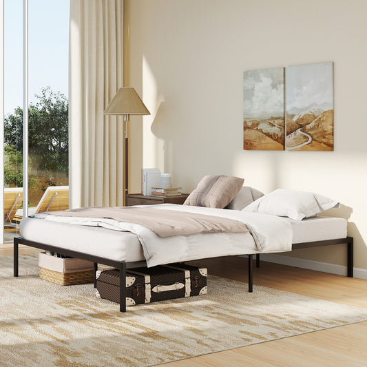 Queen Size Metal Bed Frame, Heavy Duty Support Slats, Black Simple Bed Frame Black at Gallery Canada