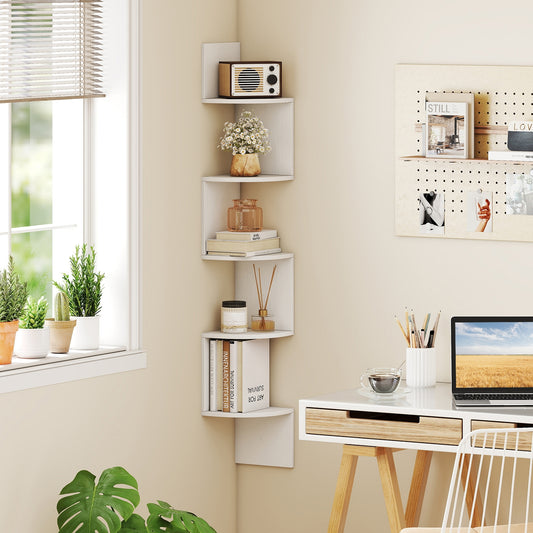 5-Tier Corner Shelf, Floating Bookshelf, Wall Mounted Storage Organizer, White Bookcases White at Gallery Canada