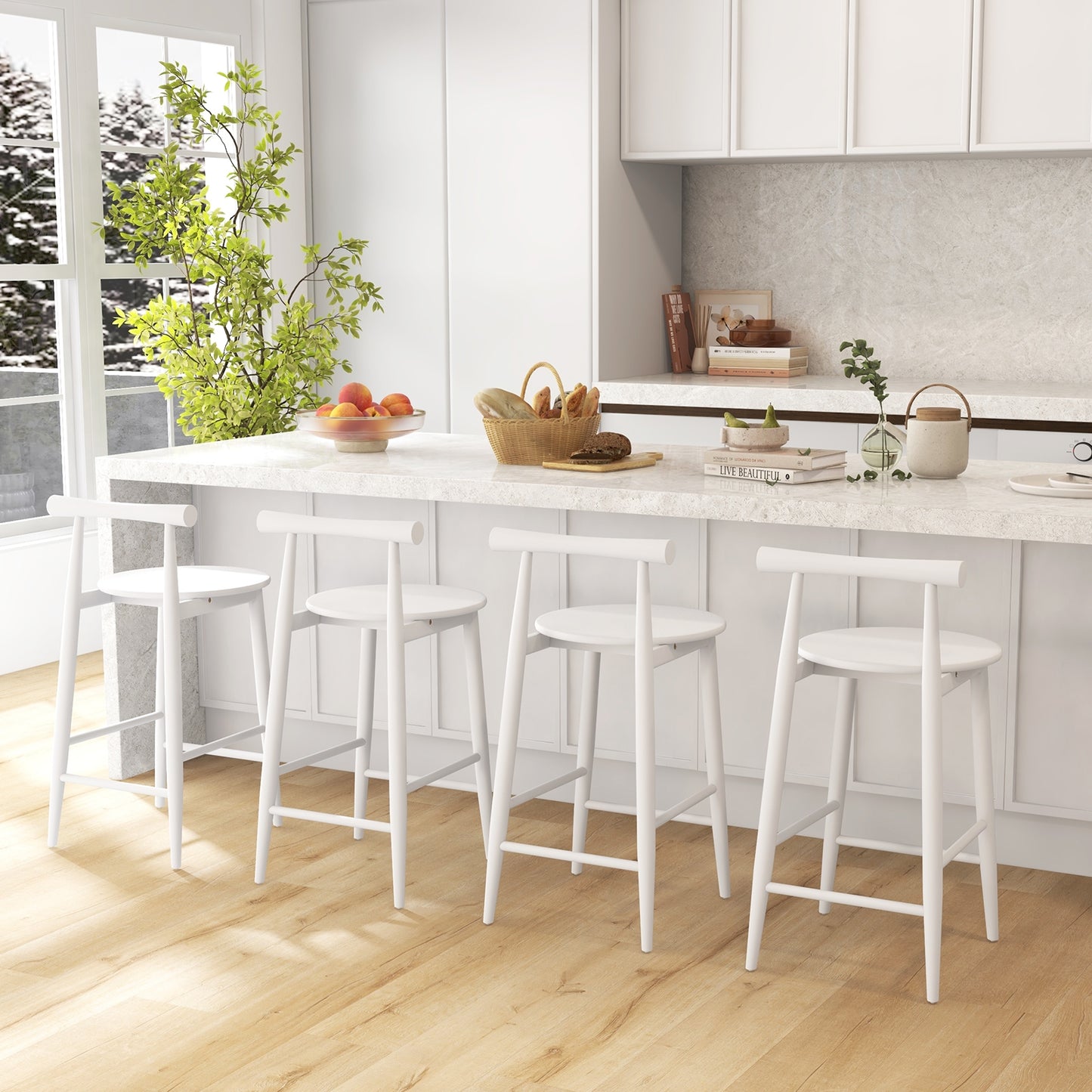 Counter Height Bar Chair Set, Acacia Wood Frame, White Bar Stools at Gallery Canada