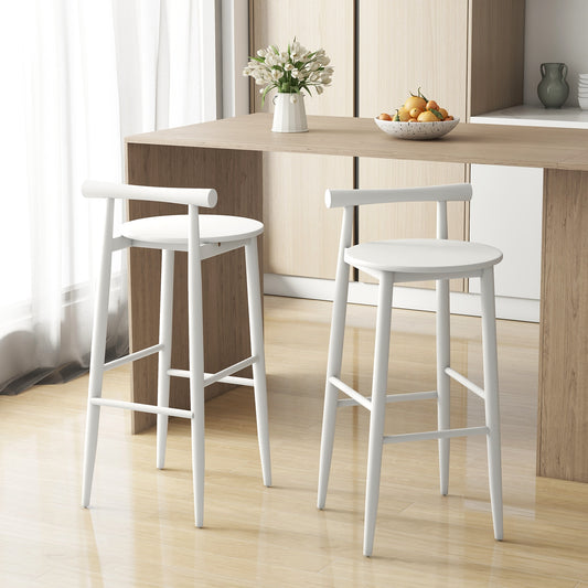 Wooden Bar Chair Set of 2 with Backrest and Footrest for Home Restaurant Cafe, White Bar Stools White at Gallery Canada