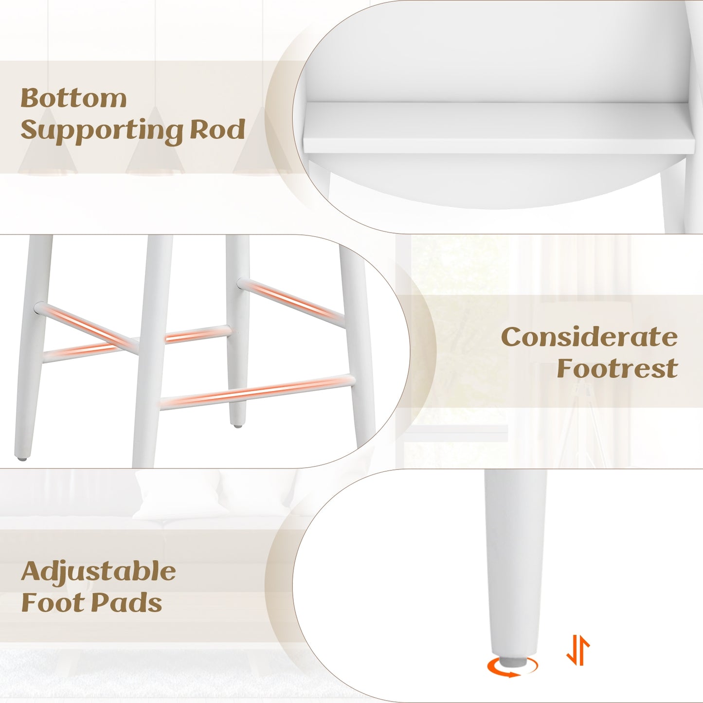 Wooden Bar Chair Set, 2 Chairs With Backrest And Footrest, White Bar Stools at Gallery Canada