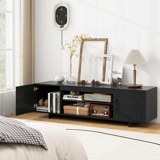 TV Stand With Power Outlet, 2 Cable Holes, 65 Inch, Black Entertainment Centers & TV Stands Black at Gallery Canada