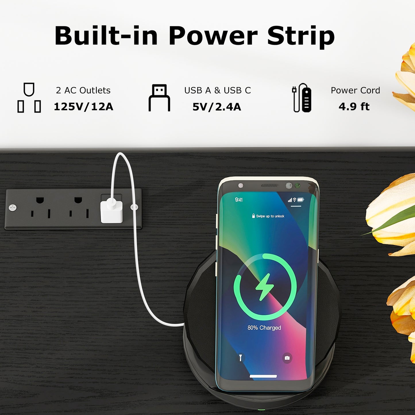 TV Stand with Power Outlet and 2 Cable Holes for 65 Inch TVs, Black Entertainment Centers & TV Stands at Gallery Canada