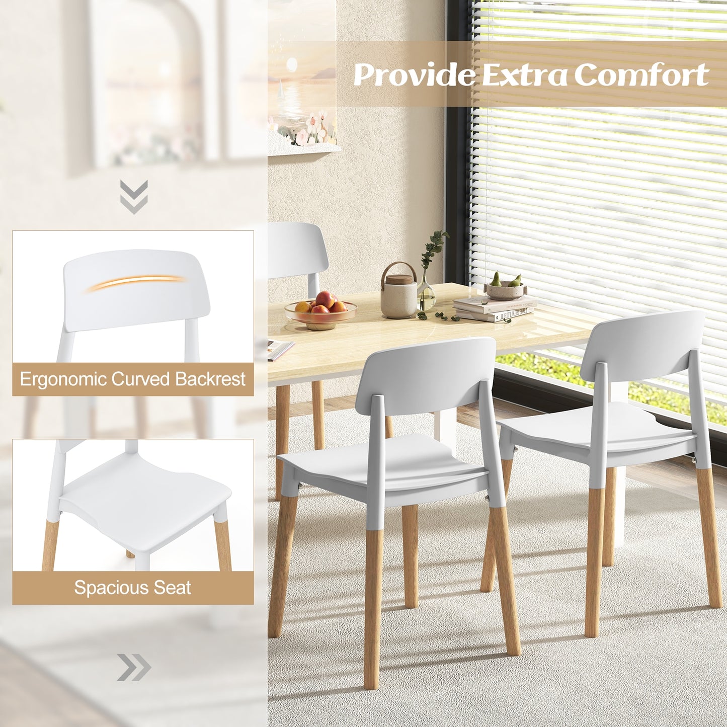 Modern Dining Side Chairs Set of 4, Ergonomic Backrest, White Dining Chairs at Gallery Canada