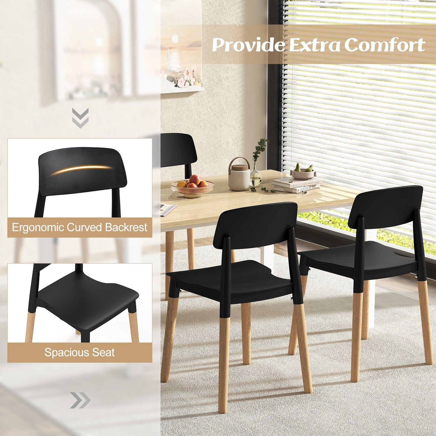 Modern Dining Side Chairs, Set of 4, Ergonomic Backrest, Black Dining Chairs at Gallery Canada