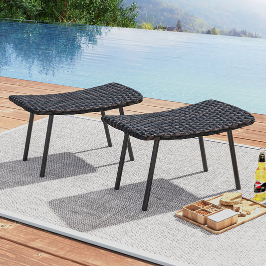 All Weather Outdoor Ottomans Set Patio Footrest Seats Set with Sturdy Metal Legs , Brown Ottomans Brown at Gallery Canada