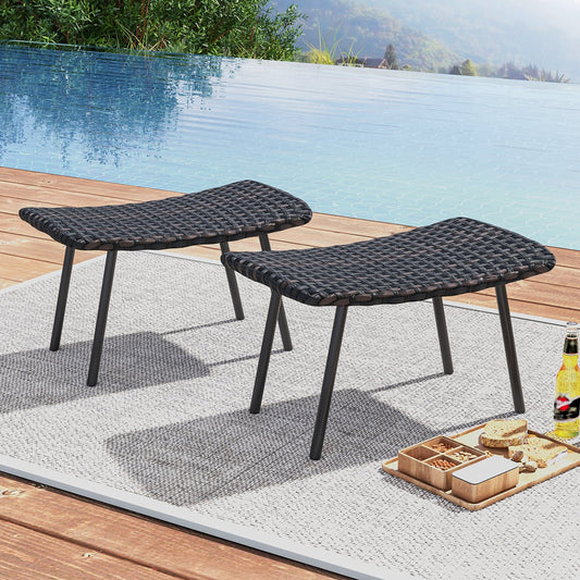 All Weather Outdoor Ottomans Set, With Sturdy Metal Legs, Brown