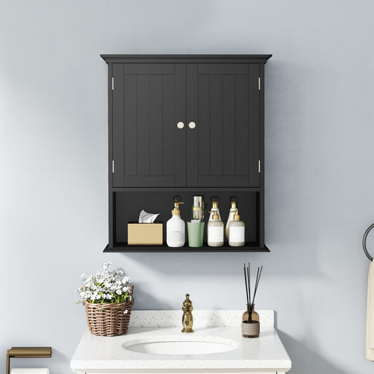 Wall Mount Bathroom Cabinet Storage Organizer with Doors and Shelves, Black Wall Cabinets Black at Gallery Canada