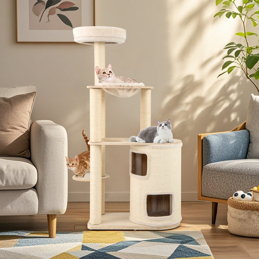 60 Inches Tall Cat Tree, 2-Story Condo, Sisal Scratching Posts, Natural Cat Trees Condos & Scratchers Natural at Gallery Canada