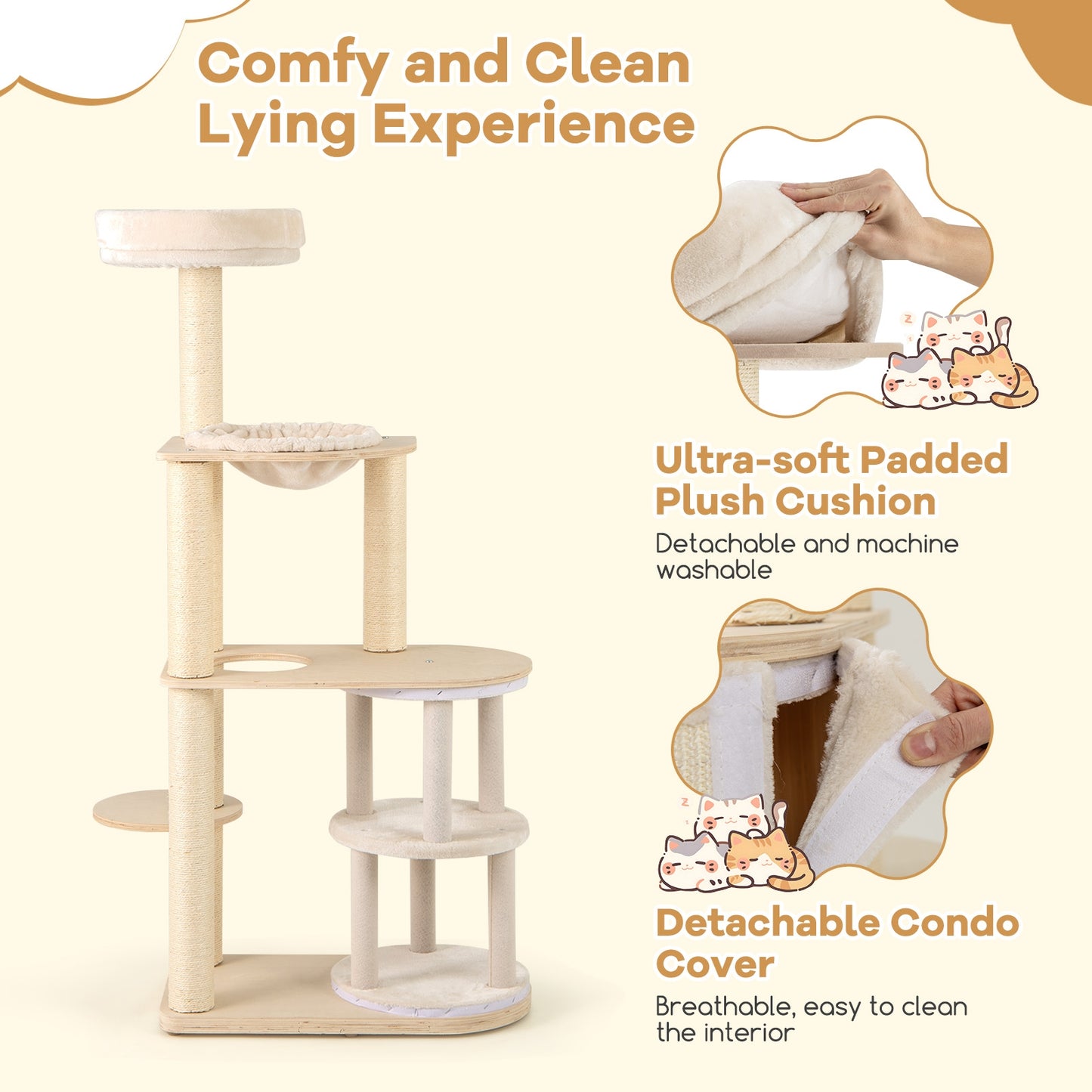 60 Inches Tall Cat Tree, 2-Story Condo, Sisal Scratching Posts, Natural Cat Trees Condos & Scratchers at Gallery Canada