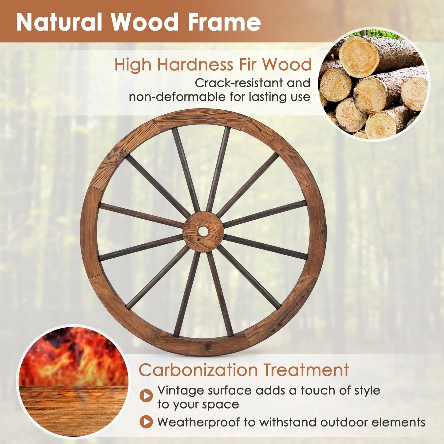 Set of 4 Decorative Wooden Wagon Wheels, 30 Inch, Rustic Brown Outdoor Decor at Gallery Canada