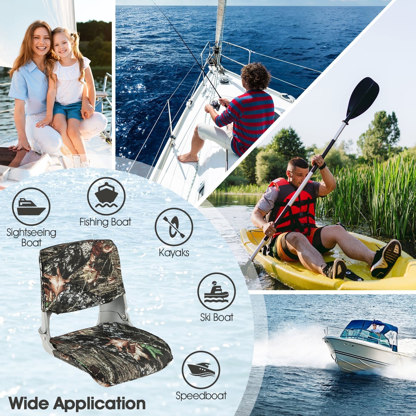 Low Back Folding Padded Boat Seat, 4 Bolts, Camouflage Water Sports at Gallery Canada