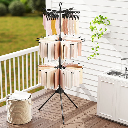 3-Tier Tripod Folding Clothes Drying Rack, 24 Clips, Black Drying Racks Black at Gallery Canada