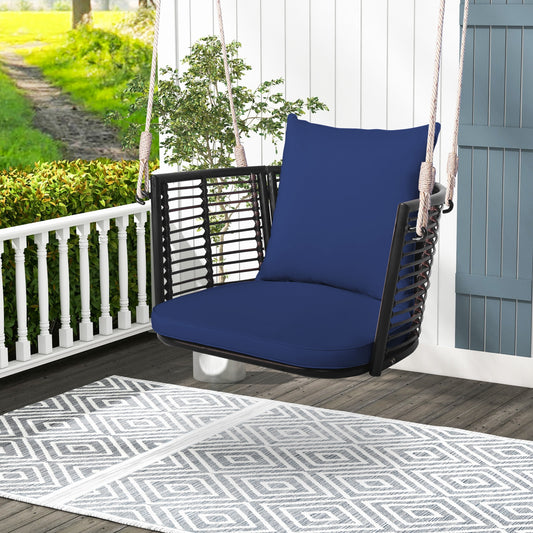 Single Person Hanging Seat with Woven Rattan Backrest for Backyard, Blue Patio Rocking Chairs & Gliders Blue at Gallery Canada