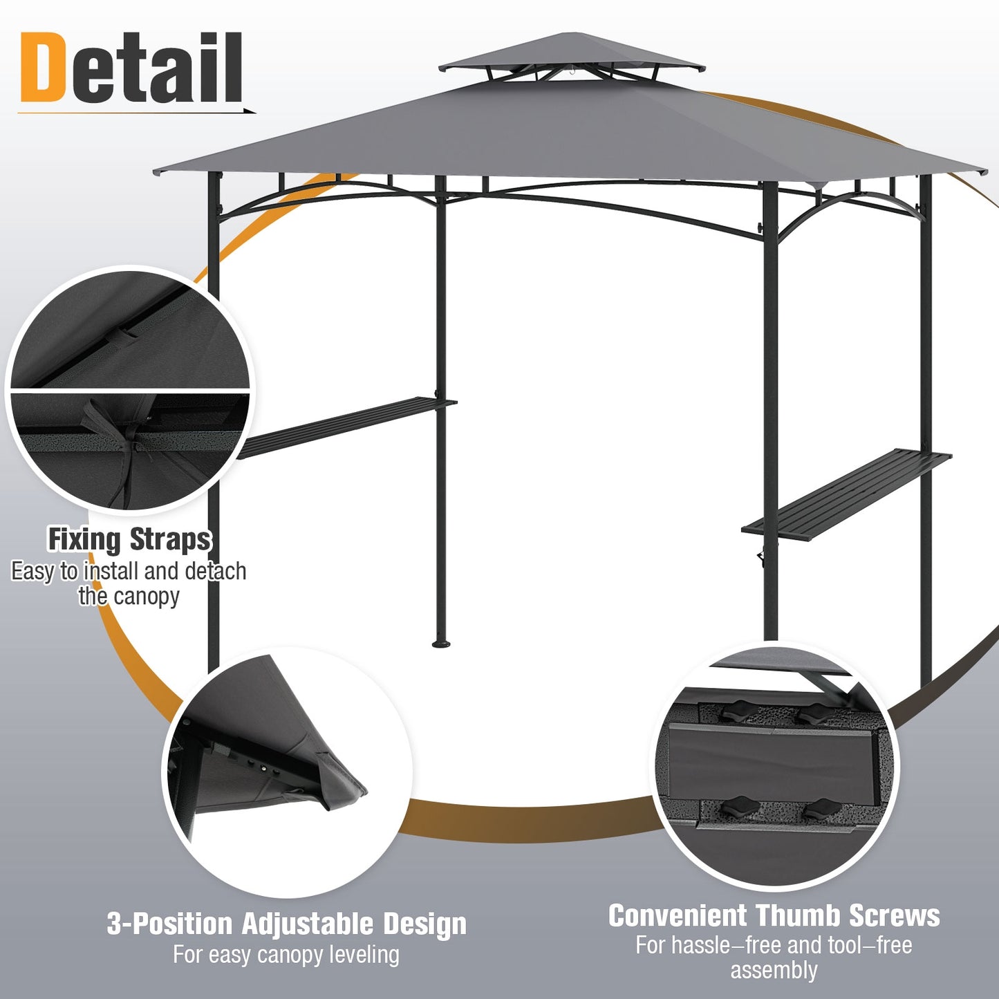 8 x 5 Feet Grill Gazebo, 2 Shelves, 6 Hooks, Metal Frame, Gray Gazebos at Gallery Canada