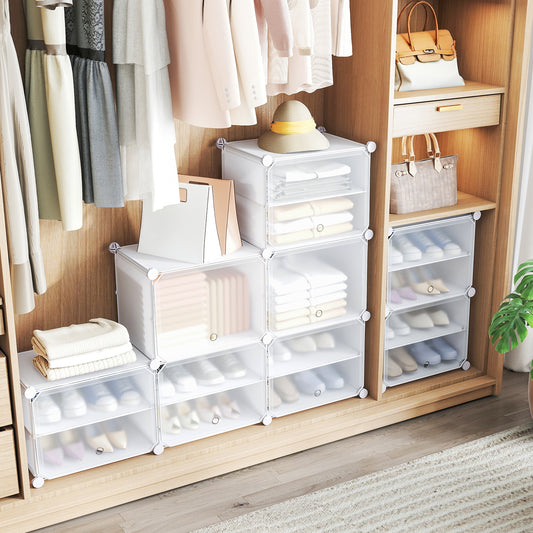 12-Cube 48 Pairs Portable Shoe Shelves with Hook, White Shoe Racks & Storage Benches White at Gallery Canada